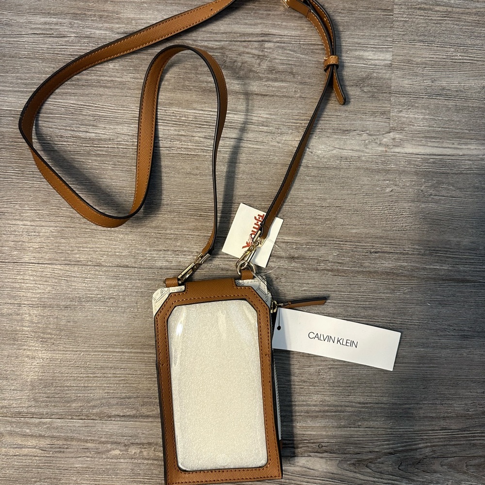 Calvin Klein Tan and White Crossbody Bag